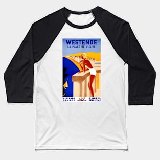 Vintage Travel Poster Belgium Westende Baseball T-Shirt